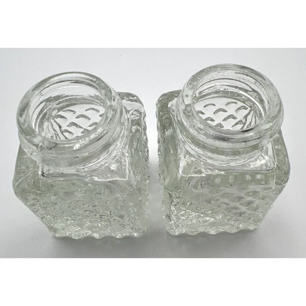Vintage Mini Salt & Pepper Shakers With Silver Plated Tray No Cracks/Chips